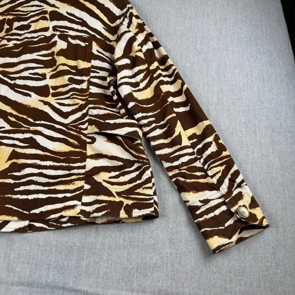 Just B Women's Linen Cotton‎ Denim Jacket Size Large Animal Print Blazer Jacket